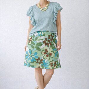 Skirtology - Green Mod Floral A-line Cotton Skirt - Womens size 8